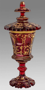 Fine Red & Gilt Painted Bohemian Glass Covered Pokal