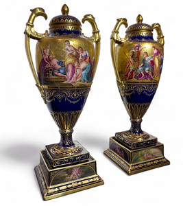 Pair of Fine Cobalt Ground Vienna Porcelain Vases Pair of Fine Cobalt Ground Vienna Porcelain Vases