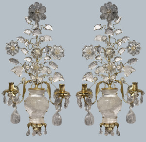 Pair of Two Light Rock Crystal Jardiniere Sconces Pair of Two Light Rock Crystal Jardiniere Sconces