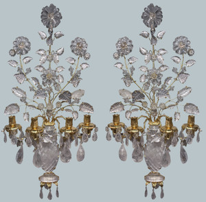 Pair of Rock Crystal Four-Light Jardiniere Sconces Pair of Rock Crystal Four-Light Jardiniere Sconces