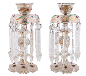 Pair of Baccarat Enameled Mantel Lusters