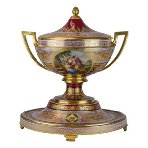 A Fine Royal Vienna Ruby Red and Pink Porcelain Covered Centerpiece and Stand