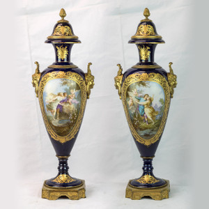 A Very Fine Pair of Sevres Ormolu-Mounted Gilt Bronze Cobalt Blue Vases A Very Fine Pair of Sevres Ormolu-Mounted Gilt Bronze Cobalt Blue Vases