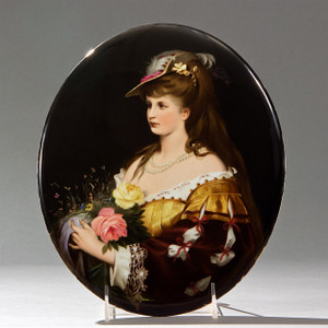 A Fine KPM Oval Plaque depicting a Beautiful Lady with a Hat A Fine KPM Oval Plaque depicting a Beautiful Lady with a Hat