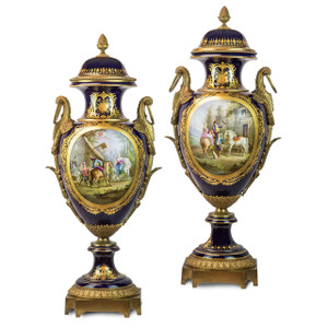 An Important Pair of Ormolu Mounted Cobalt Blue Sèvres Porcelain Vases An Important Pair of Ormolu Mounted Cobalt Blue Sèvres Porcelain Vases
