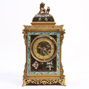 French Cloissone and Bronze Orientalist Mantel Clock