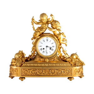 Gilt Bronze Figural Mantle Clock by Raingo Frères Gilt Bronze Figural Mantle Clock by Raingo Frères