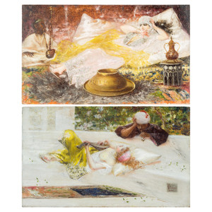 Pair of Orientalist Oil Painting Depicting an Odalisque Pair of Orientalist Oil Painting Depicting an Odalisque