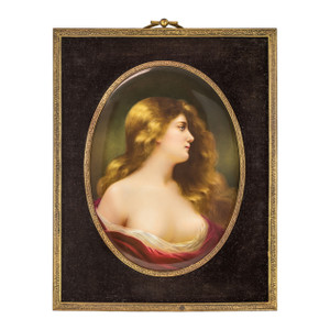 A Fine K.P.M. Porcelain Oval Plaque Depicting Odalisque A Fine K.P.M. Porcelain Oval Plaque Depicting Odalisque