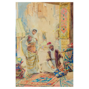 Orientalist Watercolor Painting of a Rug Merchant by Amedeo Simonetti Orientalist Watercolor Painting of a Rug Merchant by Amedeo Simonetti