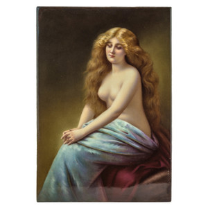 A Fine KPM Plaque of a Half Nude Beautiful Woman Sitting A Fine KPM Plaque of a Half Nude Beautiful Woman Sitting