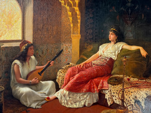 A Fine Painting of a Lounging Odalisque in a Harem by Vincent Stiepevich