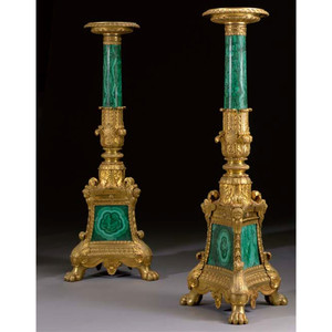 Highly Important Pair of Malachite and Ormolu Torchere by Thomire Highly Important Pair of Malachite and Ormolu Torchere by Thomire