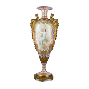An Very Fine Quality Ormolu-Mounted Sevres Pink-Ground Vase An Very Fine Quality Ormolu-Mounted Sevres Pink-Ground Vase