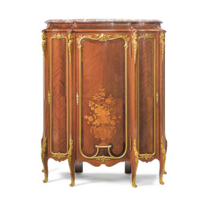 Louis XV style Ormolu-mounted Mahogany, Satiné and Fruitwood Marquetry Cabinet  Louis XV style Ormolu-mounted Mahogany, Satiné and Fruitwood Marquetry Cabinet