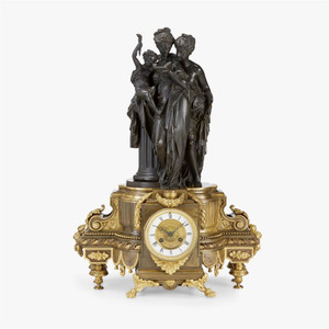 Napoleon III Gilt and Patinated Bronze Figural Mantel Clock Napoleon III Gilt and Patinated Bronze Figural Mantel Clock