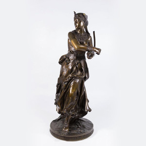 A Fine Patinated Bronze Sculpture of an Egyptian Dancer by Alexandre Falguiere A Fine Patinated Bronze Sculpture of an Egyptian Dancer by Alexandre Falguiere
