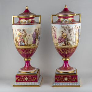 A Fine Neoclassical-style Royal Vienna Porcelain Covered Urns A Fine Neoclassical-style Royal Vienna Porcelain Covered Urns
