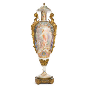 A Magnificent sevres Ormolu mounted Iridescent Pearl Ground Porcelain Vase and cover A Magnificent sevres Ormolu mounted Iridescent Pearl Ground Porcelain Vase and cover