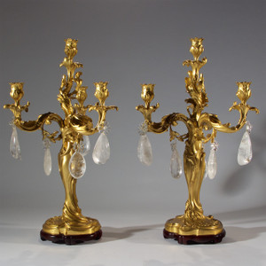Pair of Rococo Style Ormolu Four-Light Candelabra Pair of Rococo Style Ormolu Four-Light Candelabra