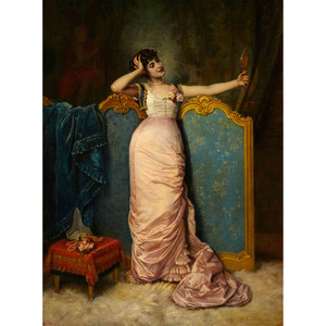 A Portrait of a Woman Admiring Herself by Auguste Toulmouche A Portrait of a Woman Admiring Herself by Auguste Toulmouche