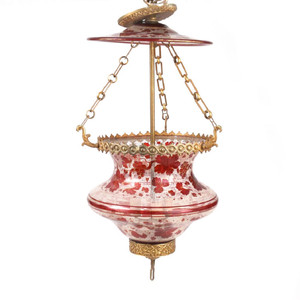 Ormolu-Mounted Bohemian Enameled Glass Hanging Fixture Ormolu-Mounted Bohemian Enameled Glass Hanging Fixture