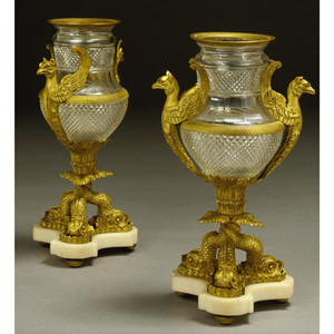 Pair of French 19th Century Gilt Bronze and Cut Crystal Urns Pair of French 19th Century Gilt Bronze and Cut Crystal Urns