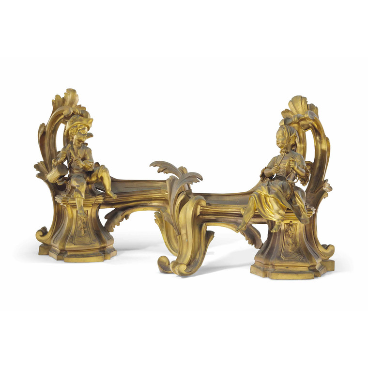 A Pair of Fine Quality French Ormolu Figural Chenets 