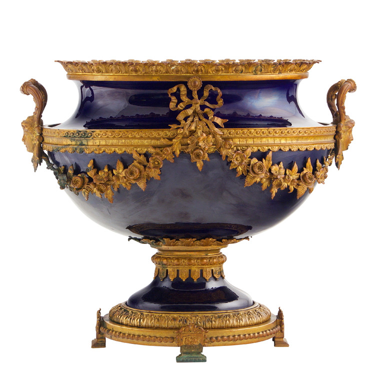 A Fine Quality Ormolu Mounted Cobalt Porcelain Centerpiece