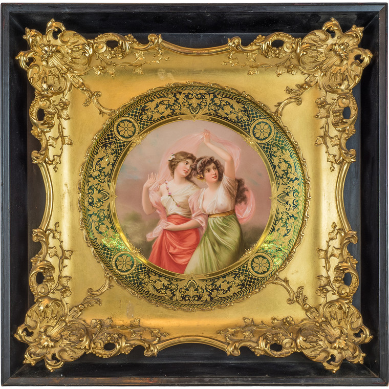 A Rare and Exquisite K.P.M. Porcelain Plaque Depicting Two Beauties