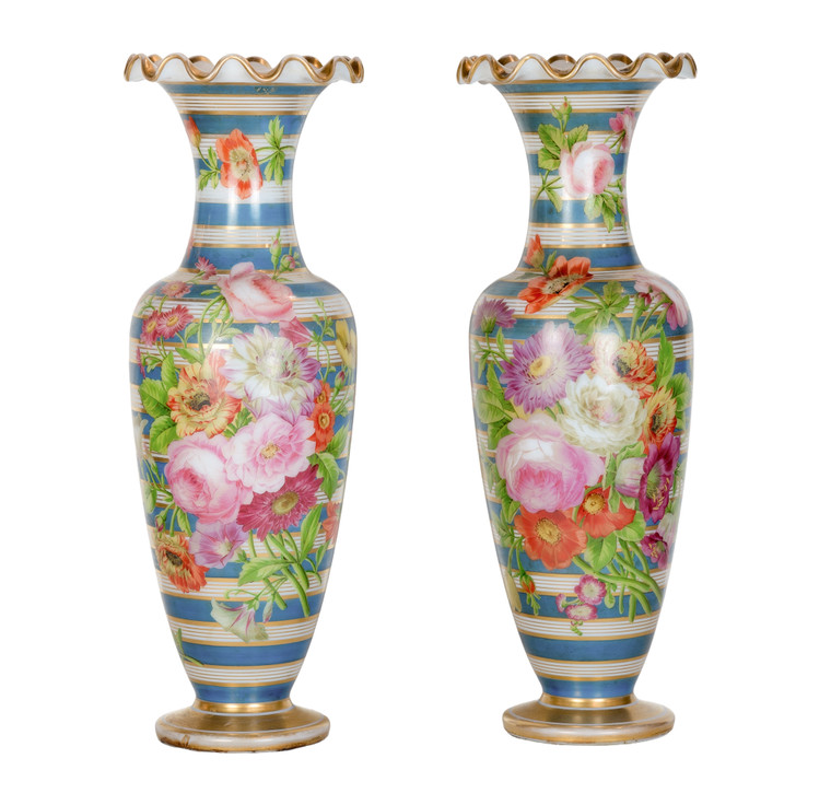 A Fine Quality French Opaline Painted Vase by Baccarat
