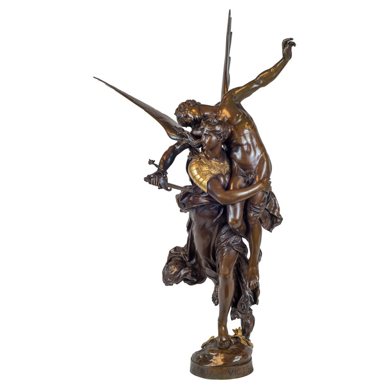 A Fine Quality Bronze Group of Gloria Victis, a Winged Figure of Victory Carrying a Fallen Warrior by Antonin Mercié