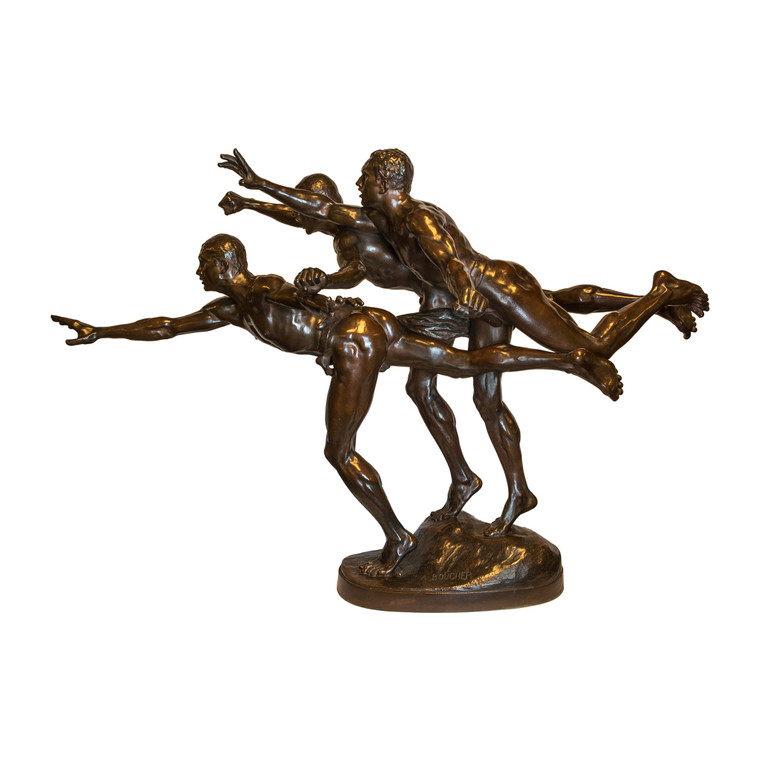 A Large Patinated Bronze Figural Group Entitled Au But by Alfred Bucher