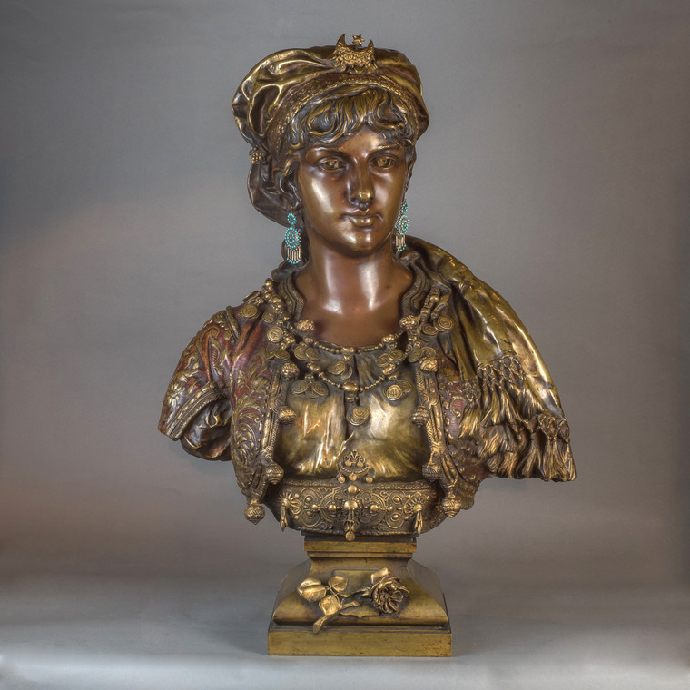 A Fine Quality Polychrome-Patinated Bronze Bust by A. Gaudez