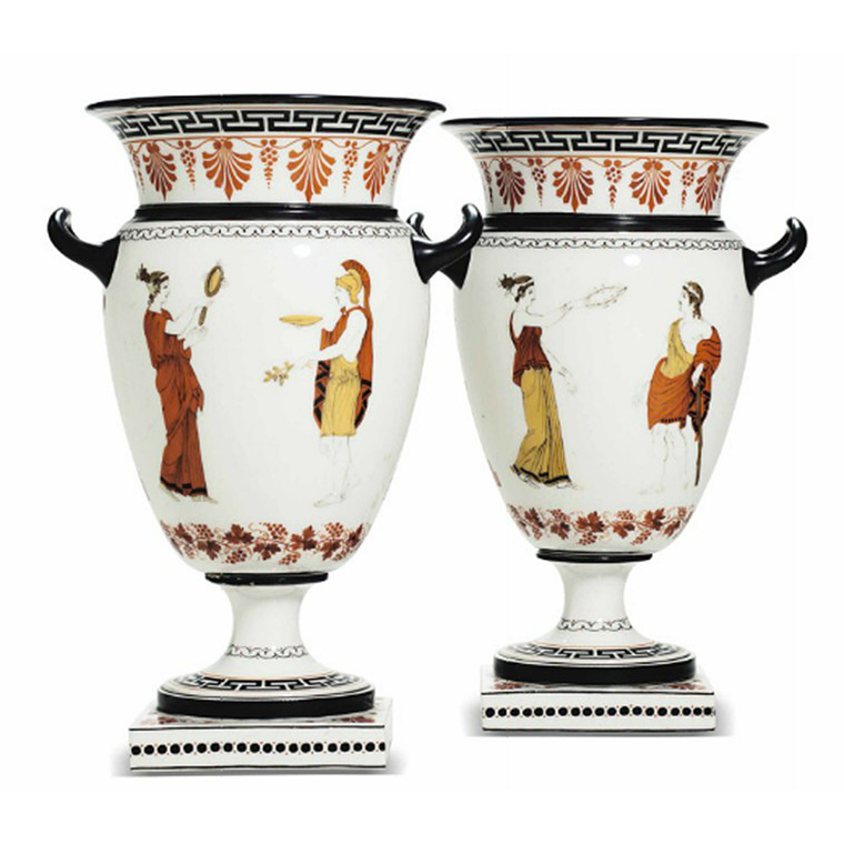 Pair of 19th Century French Porcelain Greek-Revival Style Vases