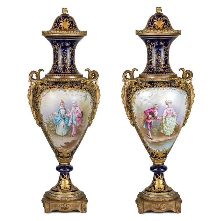 A Fine Pair of Large Gilt Bronze Mounted Sèvres Porcelain Vase