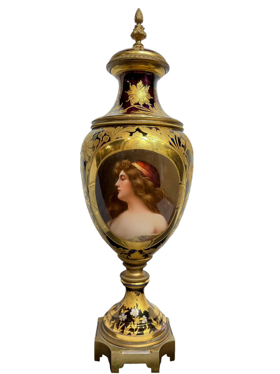 A Fine Quality Royal Vienna Porcelain Amphora Vase with Portrait of a Young Beauty