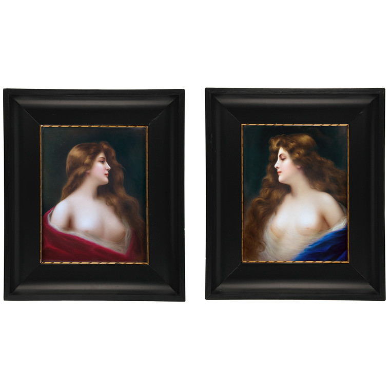 Fine Quality Pair of German KPM rectangular plaques of a Portrait of Beauty