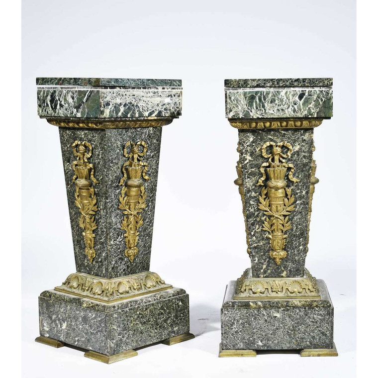 A Fine Pair of French Marble and Bronze Pedestals 