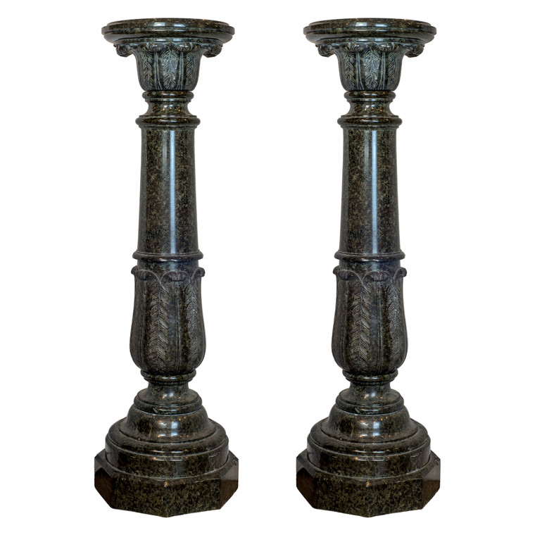 Fine Pair of Green and Black Italian Marble Pedestal