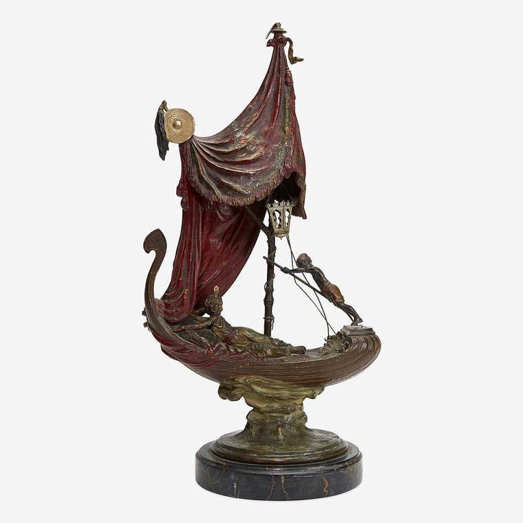 A Cold Painted Bronze Sculpture of Cleopatra’s Barge Signed 'Nam Greb'