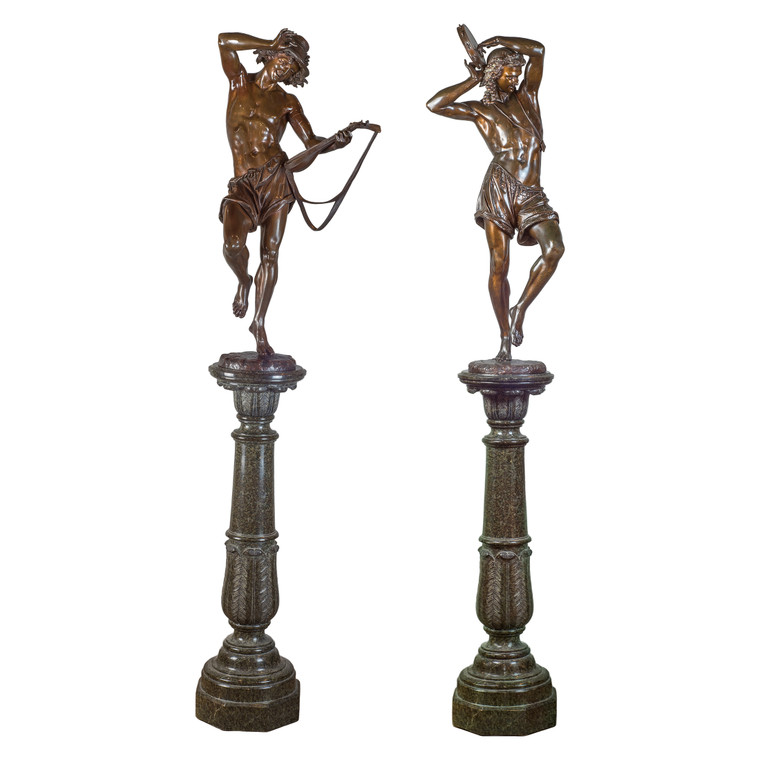 Fine Quality Pair of Patinated Bronze Neapolitan Dancers with a lute and a tambourin by Albert Ernest Carrier-Belleuse 
