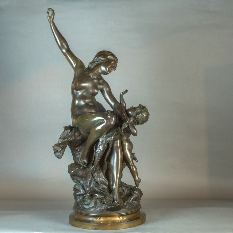 A Fine French Patinated Bronze Group Entitled 'L'Amour Désarmé' by Alexandre Dercheu