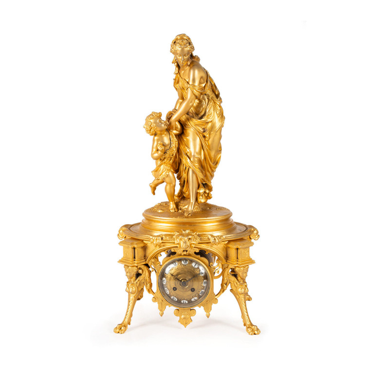Fine Quality Neoclassical Gilt Bronze Mantel Clock by Pierre-Eugène-Emile Hébert