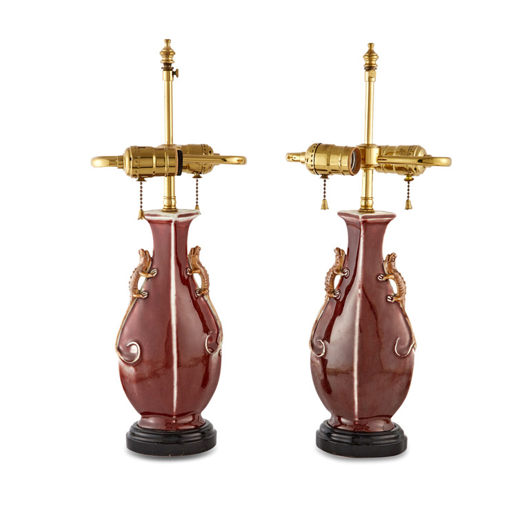 Fine Pair of Chinese Sang de Boeuf Glazed Ceramic Lamps