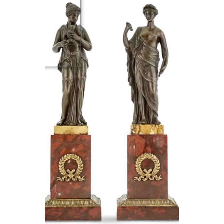 Pair of Empire  Bronze and Marble Allegorical Figures