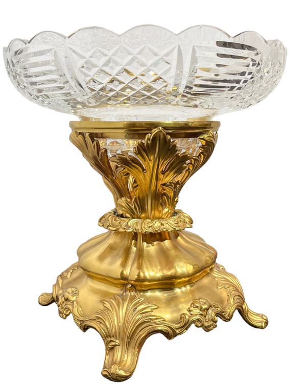 Rococo Style  Molded Glass and  Gilt-Metal Footed Bowl