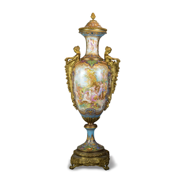 A Fine Quality Monumental Sèvres Porcelain and Gilt Bronze-Mounted Vase by Charles Fuchs