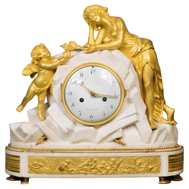  Fine Louis XVI  Gilt Bronze and Marble Mantel Clock 