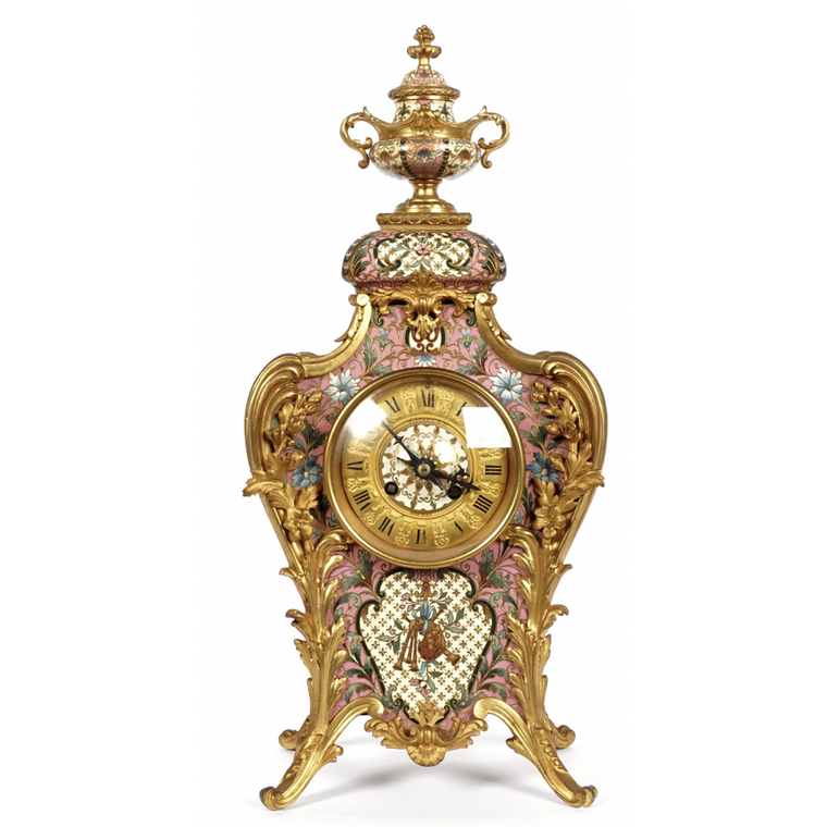 A Fabulous Tiffany & Co. Champlevé Gilt Bronze Mantel Clock